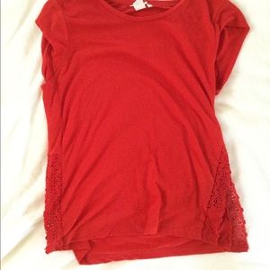 Red shirt with lace on sides